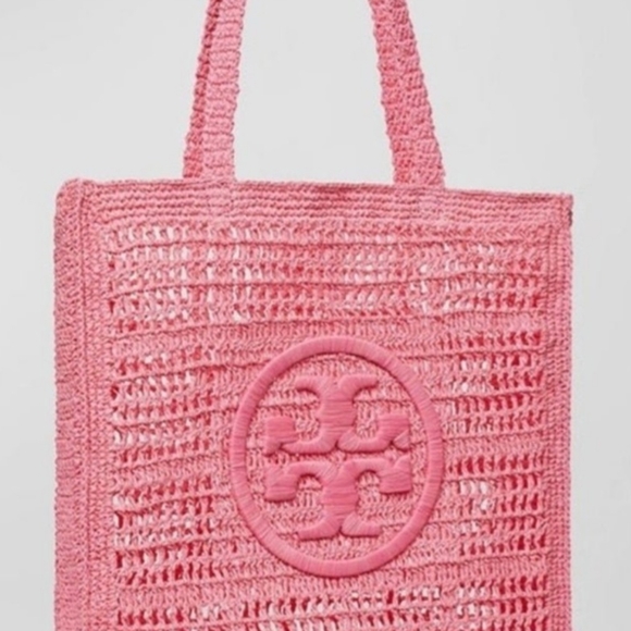 🔥Tory Burch 'ELLA' pink raffia tote bag    NEW! 🔥 - Picture 4 of 9